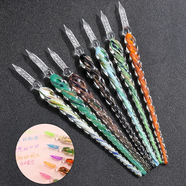 1Pc Vintage Glass Dip Water Pen Creative Starry Sky Color Ink 0.7mm  Painting Pen Student