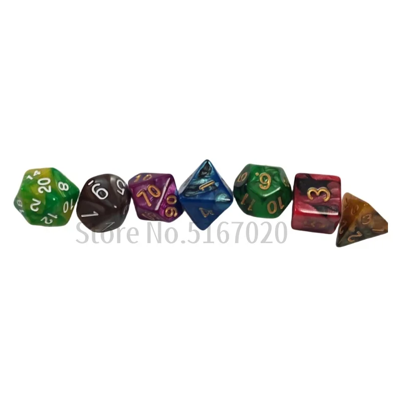 7pcs/set Polyhedron RPG Game Dice Acrylic Dice DND Color Mixing Digital Game with Bag