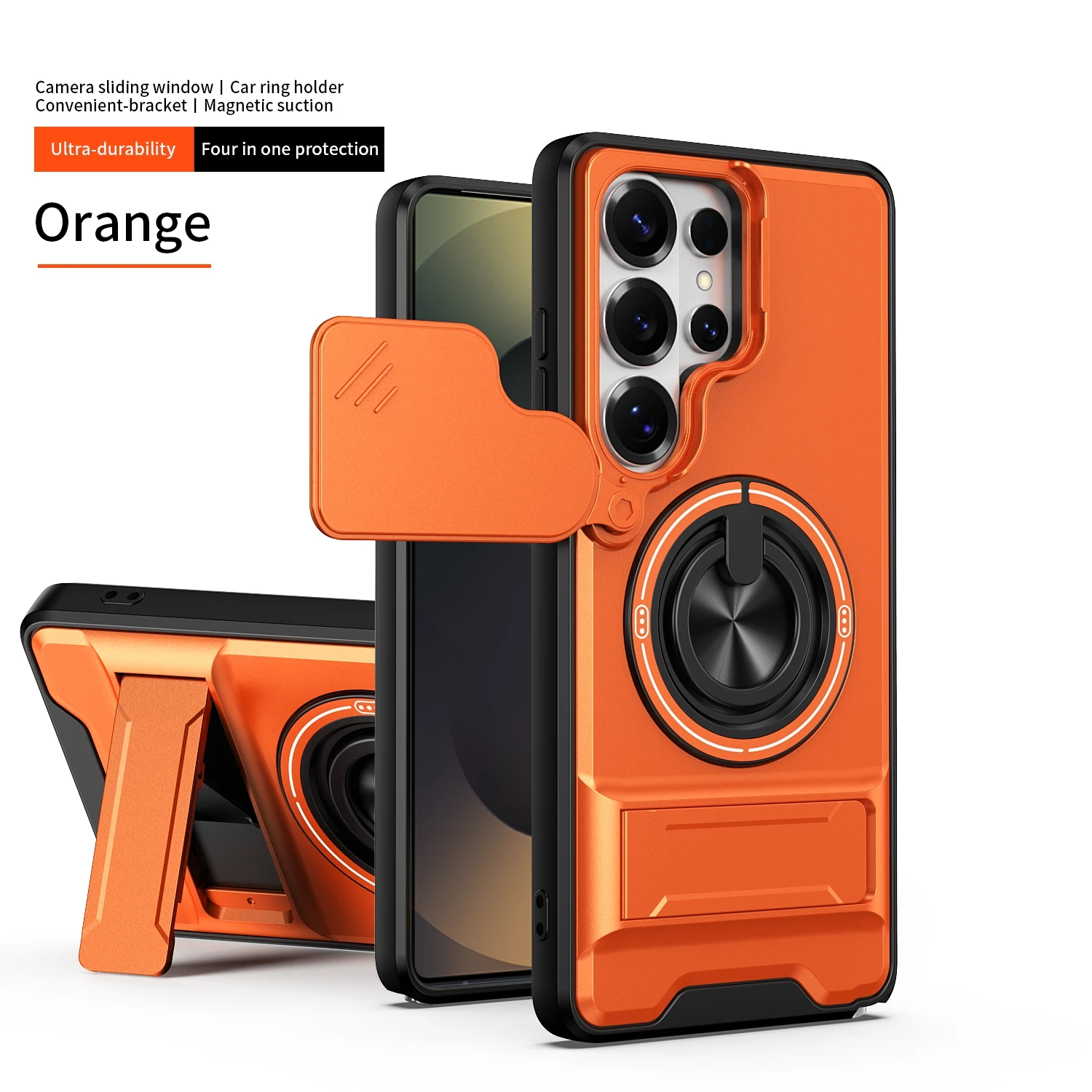 Luxury Armor Phone Case with Magnetic Holder and Lens Protection - Shockproof Cover