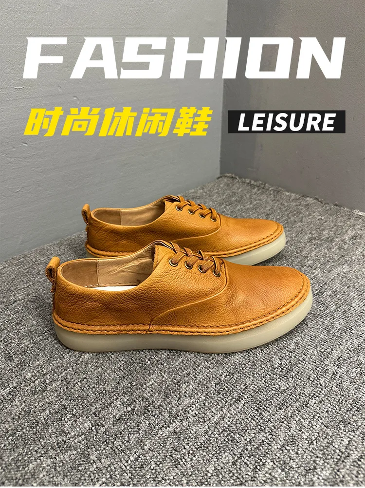 QHCCID Male Low Top Soft Cowhide Casual Shoes Shallow Breathable Summer Footwear