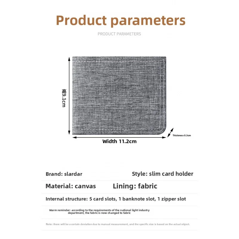 New Style Male Zip Wallet Cowboy Fabric Ultra Thin Short Canvas