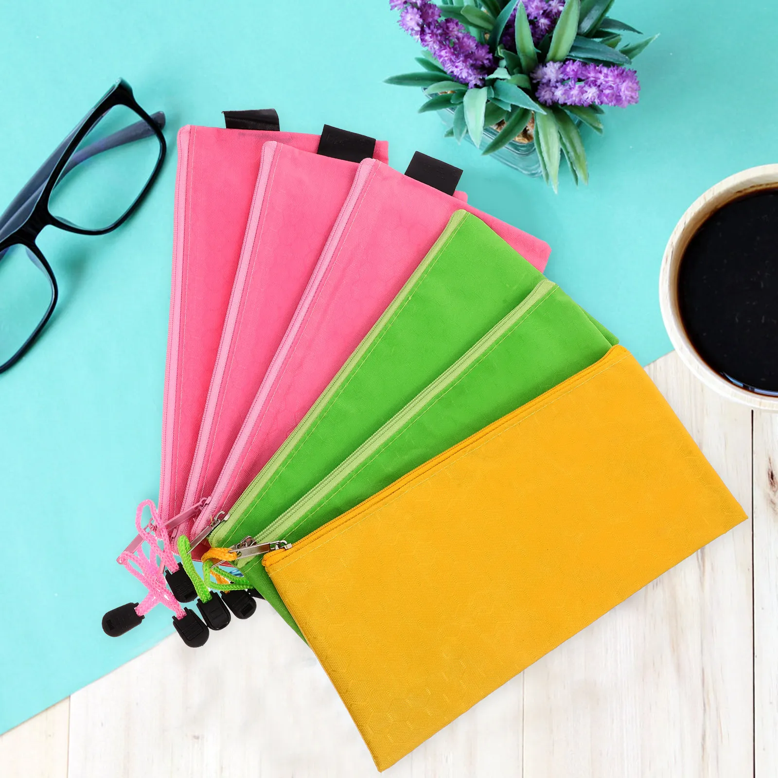 6Pcs 방수 메쉬 편지지 가방 옥스포드 천 지퍼 연필 케이스 사무실 학교 책상에 대 한 휴대용 튼튼한 파일 주최자