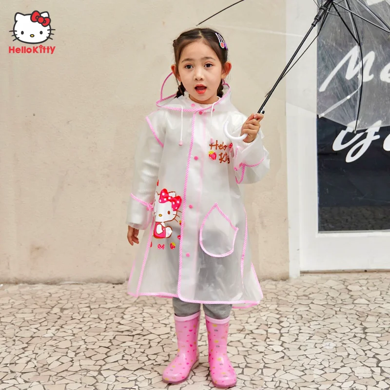 

Sanrio Anime Hello Kitty Raincoat Cloak Kawaii Children Baby Thickened Transparent Waterproof Clothing Cute Girls Rainwear Gift