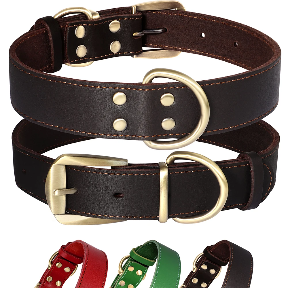 

Genuine Leather Dog Collar Adjustable Heavy Duty Pet Dog Collars For Medium Large Dogs Training Collars Pet Supplies