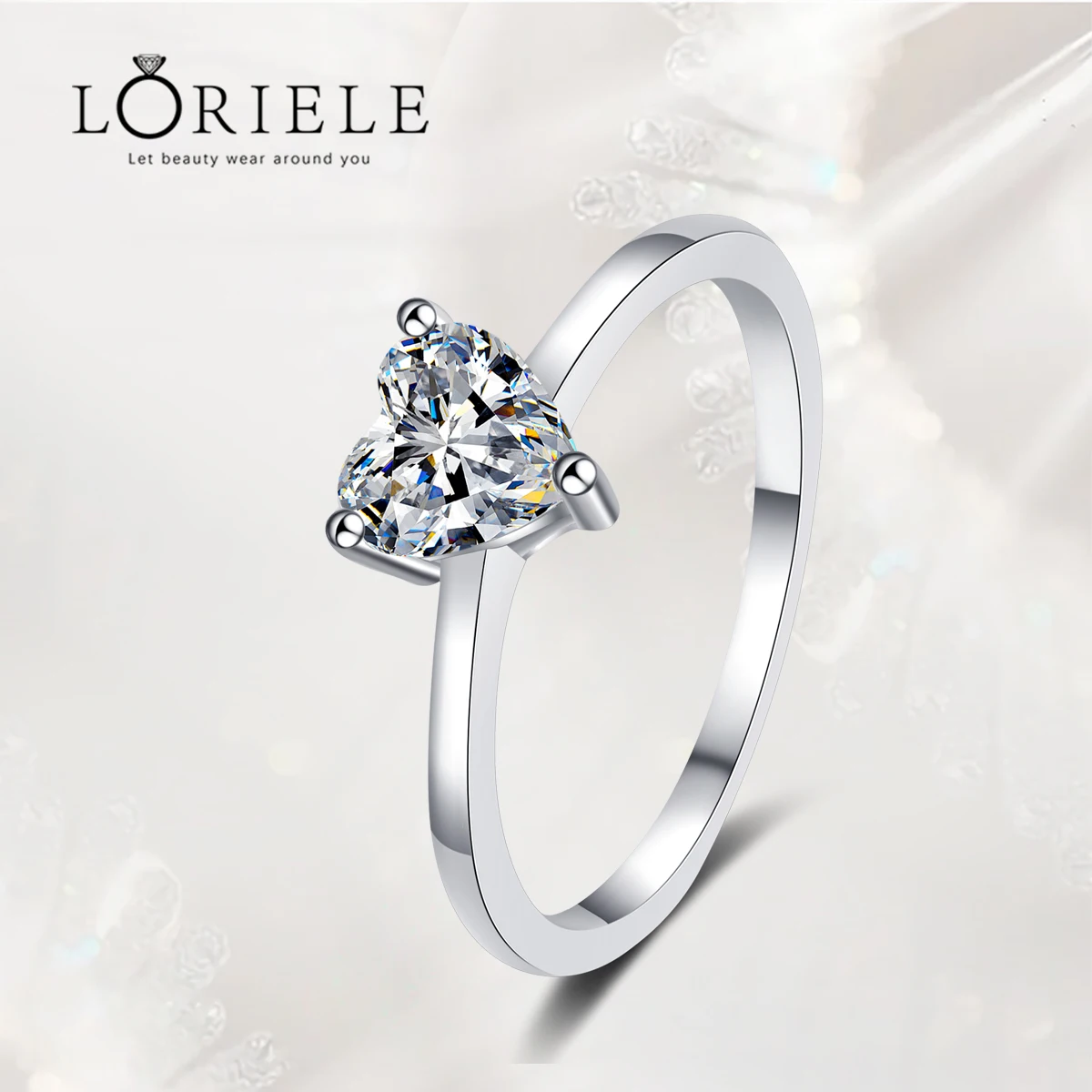 

LORIELE 0.5Ct Heart Cut Moissanite Diamond Solitaire Engagement Wedding Ring Sterling Silver Eternity Bands Bridal Sets for Wome
