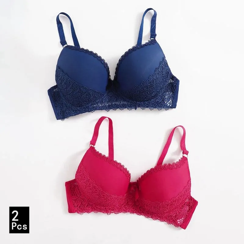 Parifairy2pcsLotNopaddingBraPureColorEmbroideredBraCupDFor