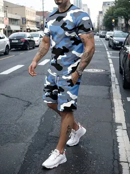 The 2025 summer new men's adult suit 3D camouflage printed polyester fiber is breathable, comfortable and lightweight