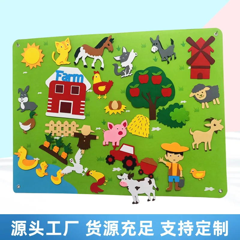 

Infant Exercise Early Education Wall Sticker Felt Learning Board Hanging Educational Toys Farm Story DIY Set