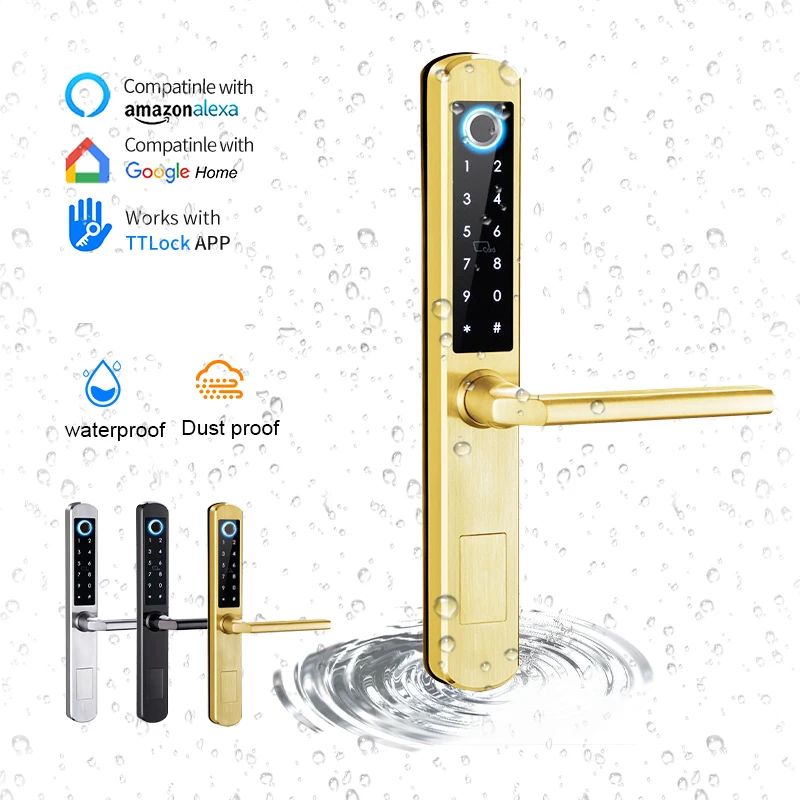 IP66 알루미늄 안뜰 슬라이딩 유리 도어 스마트 잠금 Tt 잠금 App 핸들 키패드 지문 Rfid 전자 디지털 잠금