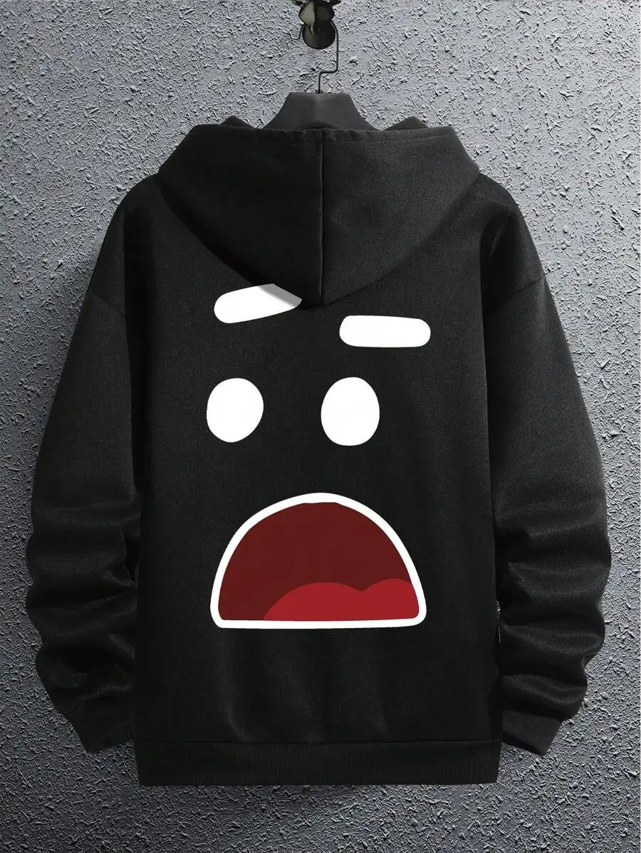 Men's Hoodie Street Style Funny Emoji Print Sweatshirt Cozy&Soft Cotton Hoodie Causal Black for Autumn/Winter