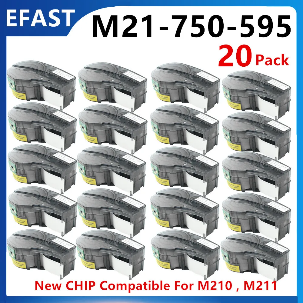 

5~20PK New CHIP Vinyl Label Cartridge M21 750 595 Ribbon Strick Tags Use For M210,M211 Printer 19.1mm*6.4M,Black on White