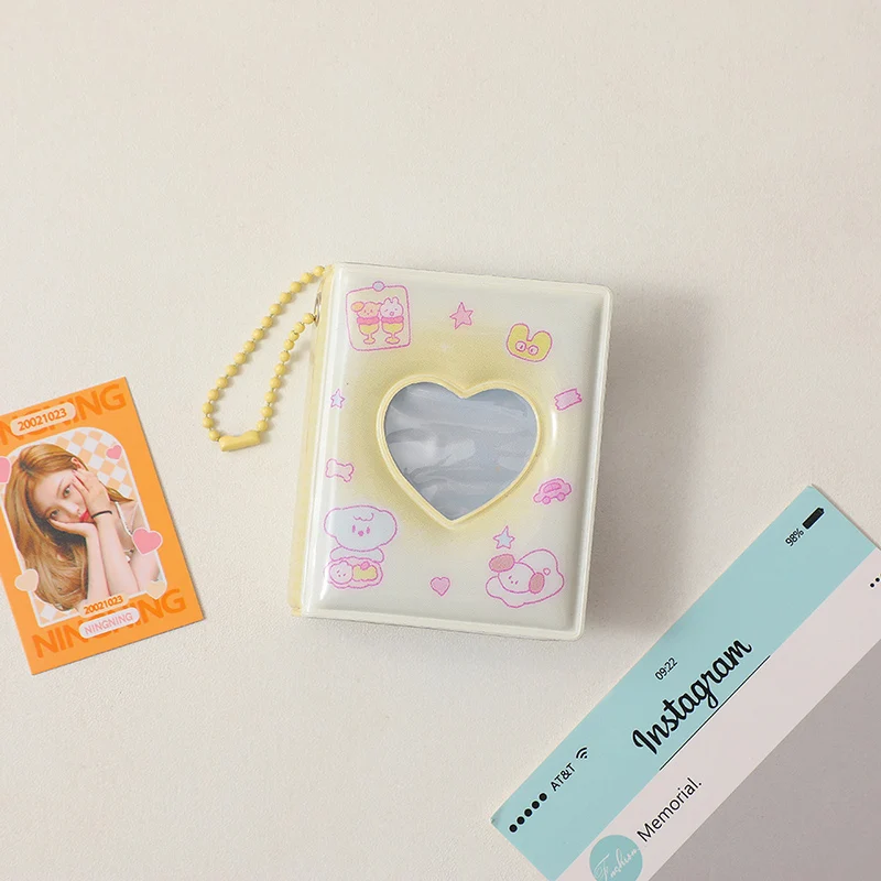 Mini Photo Album Keychain 3 Inch 16 Pockets For Small Photos Collectible Book Cartoon-Themed With Bear Rabbit Durable
