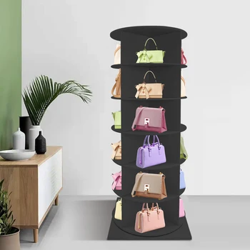 6-tier Rotating Shoe Rack Tower Black Home Handbag Storage Display Rack 2