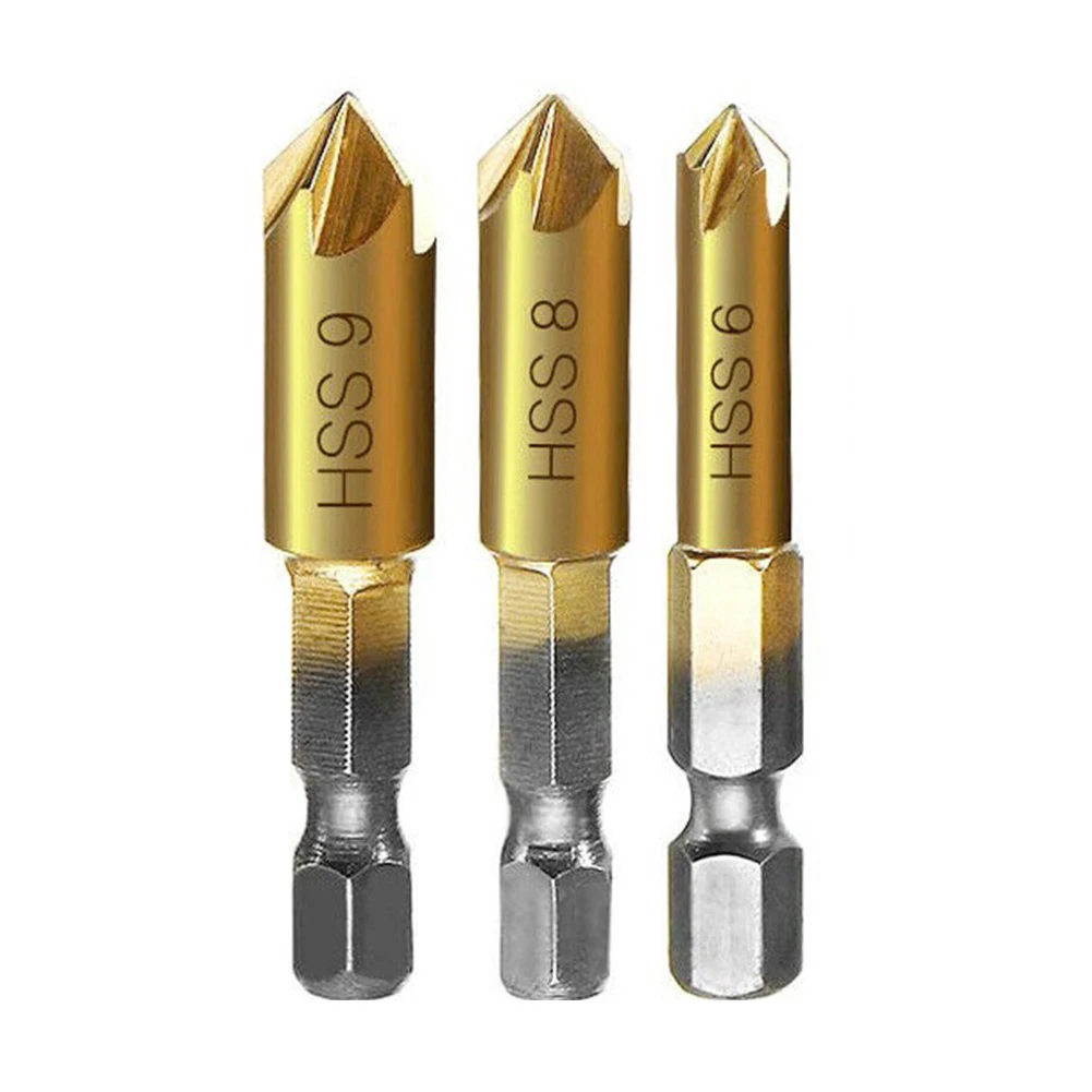 

Countersink Drill Drill Bit 3pcs 5 Flute 90 Degree Chamfering Tool Gold High Carbon Steel Woodworking Hole Opener