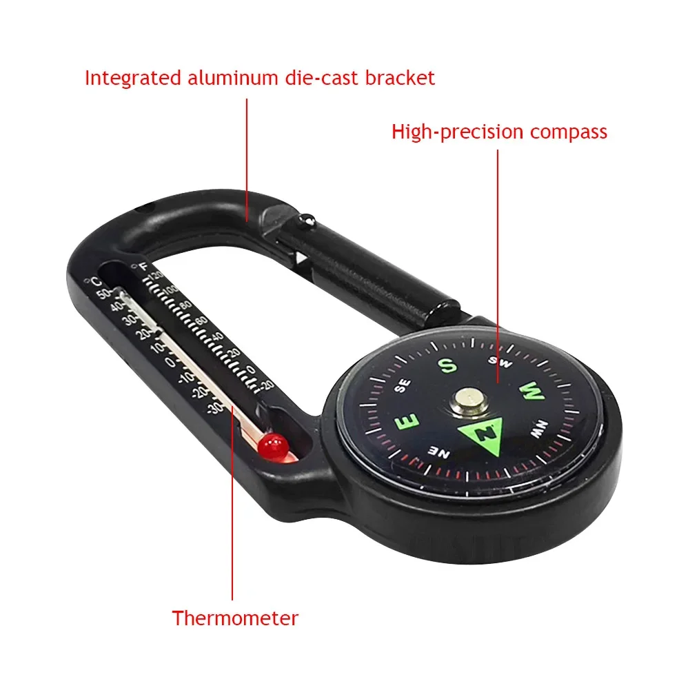 Mini Compass Mini Carabiner Outdoor Mountaineering Buckle Compass Pointer Keychain Thermometer Compass Key Hook Camping Tools Carabiners,mini compass,mini carabiner