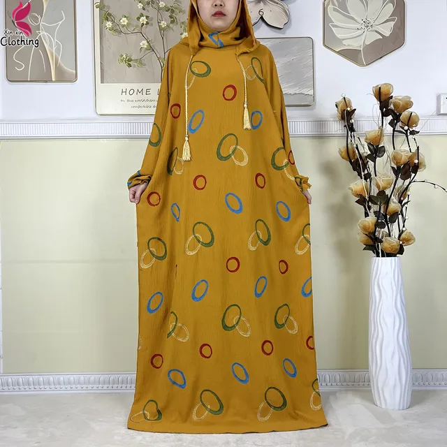 Abaya musulmane à double chapeau pour Ramadan, vêtements de prière africains, coton solide, broderie, adt, dubaï, turquie, islam, nouveau, 2025