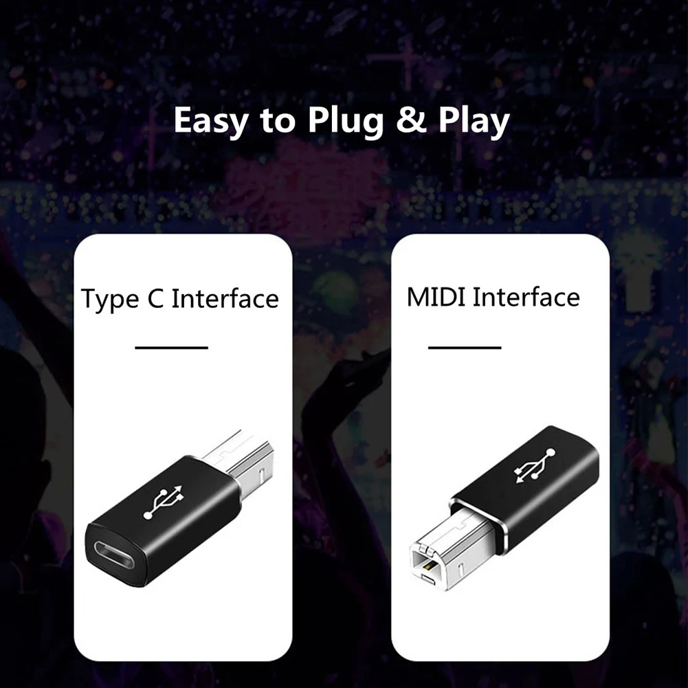USB B Male to USB-C Female Adapter for Printer and MIDI Devices