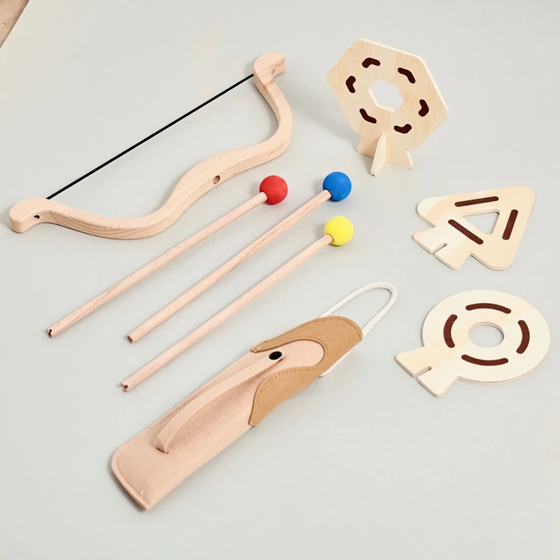 Baby-Outdoor-Sportspielzeug mit 3 Saugnäpfen, 3 Ziele, Kinder-Pfeil- und Bogen-Set aus Holz, Bogenschießen-Spielzeug, Baby-Finger, feine Bewegung – Detail 6