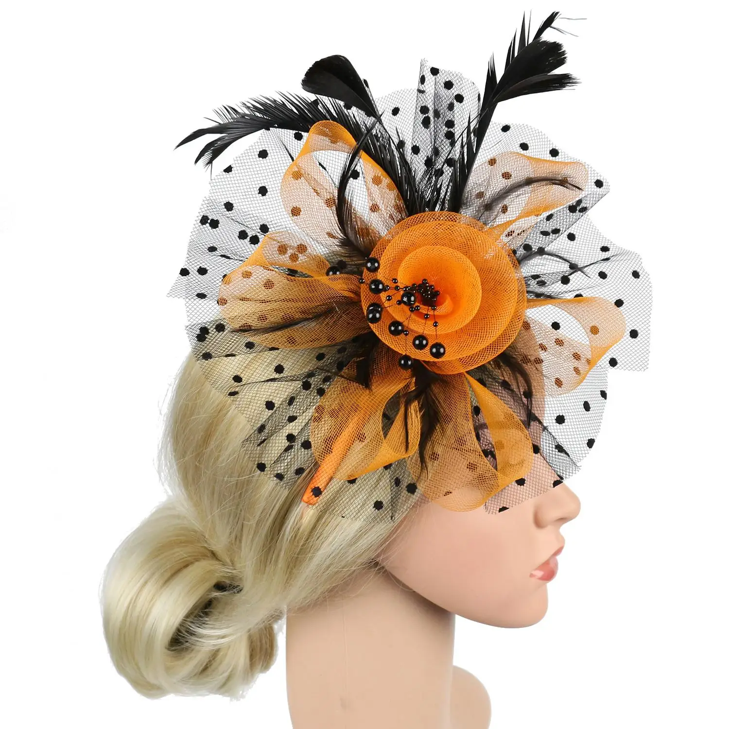 Women Girls Cocktail Wedding Mesh Flower Tea Party Headband Fascinator Hat Feathers Hair Clip Alice Headband Clip