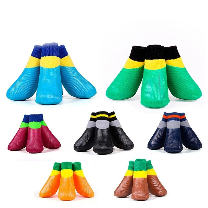 4pcs/set Outdoor Waterproof Nonslip Anti-stain Dog Cat Socks Booties Shoes Wth Rubber Sole Pet Paw Protector For Small Large Dog