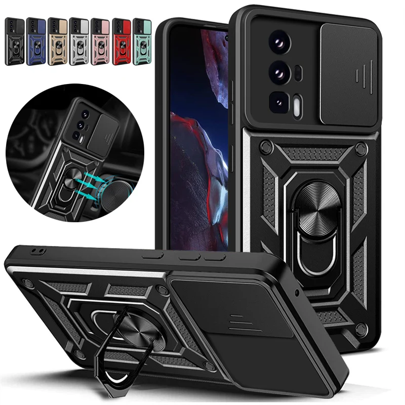 For Poco F5 Pro 5G Case Slide Camera Shockproof Armor Case For Poko Little F5 F 5 Pro F5pro Magnetic Holder Ring Protect Cover