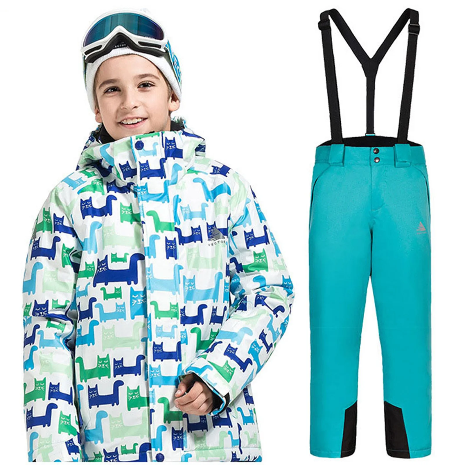 Windproof Children's Skiing Suits,Hooded Jacket Bib Pants,Snowboard Skiwear,Boys Girls Winter Warm Snowsuits for Outdoor Sports