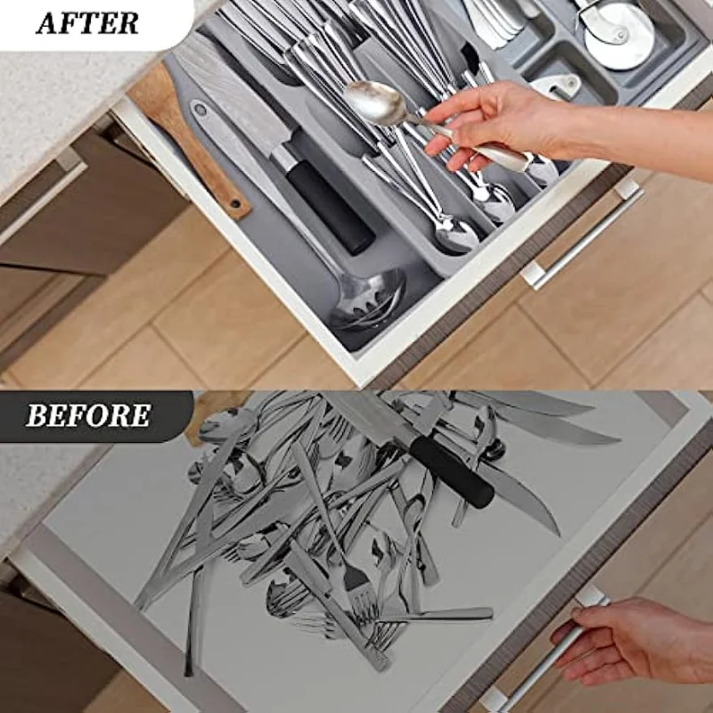 Faridabio Silverware Organizer Storage Tray Cutlery Expandable Organizer for Kitchen Drawer Holding Flatware Spoons Forks