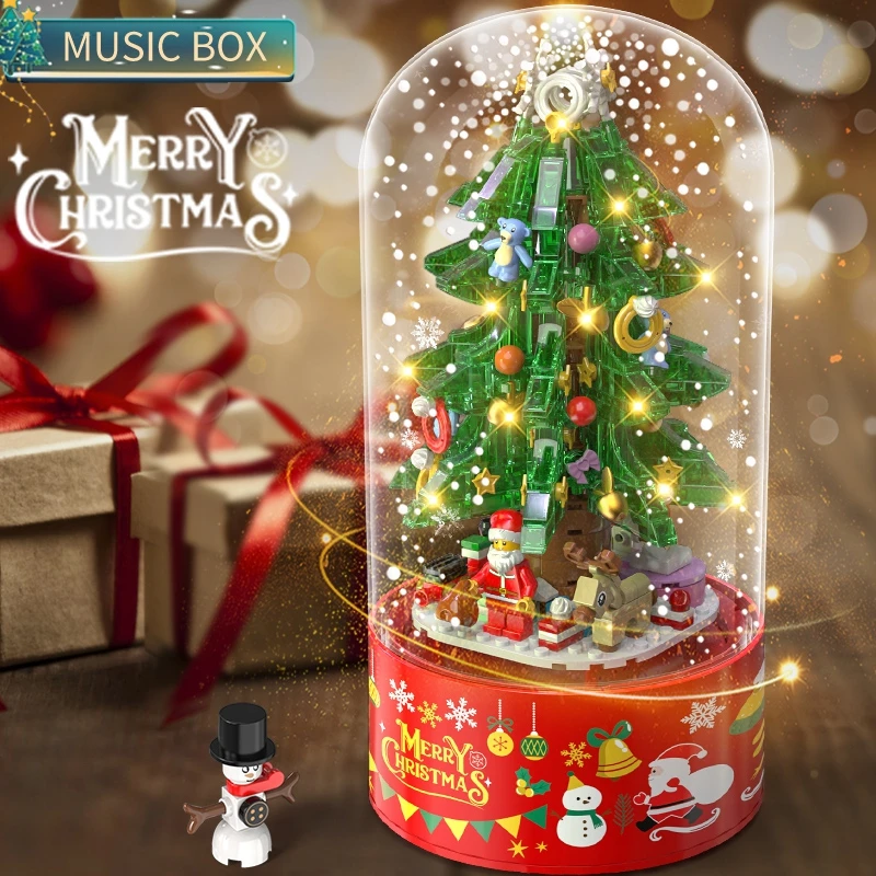 

Merry Christmas Music Box Christmas Tree Building Blocks DIY Doll House NewYear Santa Claus Children Gifts Christmas Decoration