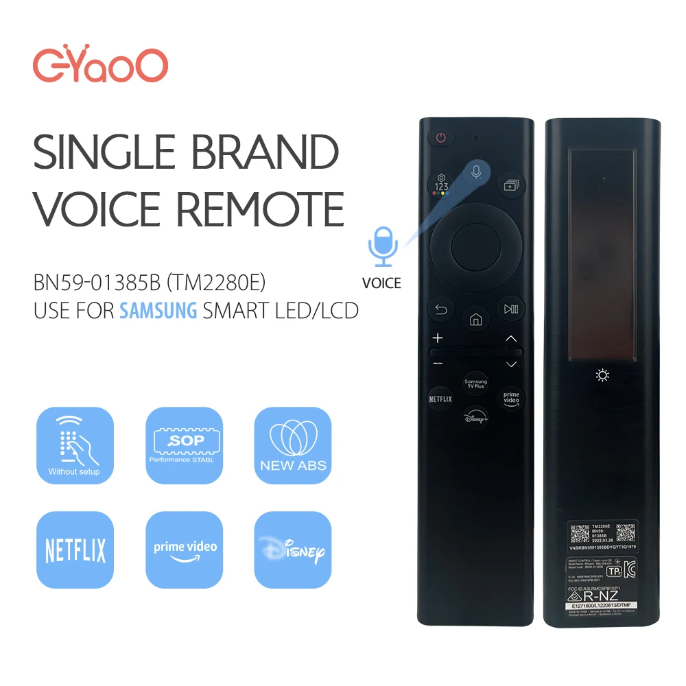 Substituição do Controle Remoto para Samsung Smart tv Solar Voice Compatível com Neo Qled Crystal Série Uhd Bn5901385a Bn59-01385a