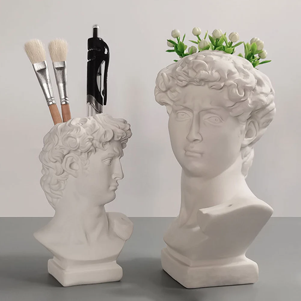 Kreative Kunst Blumentopf Make-up Pinsel Lagerung Stift halter David Statue Harz Medici Vase Desktop Organizer Wohnkultur Ornamente – Detail 9