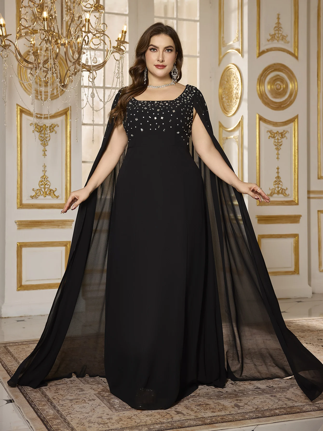 فستان سهرة شيفون أسود ماسي