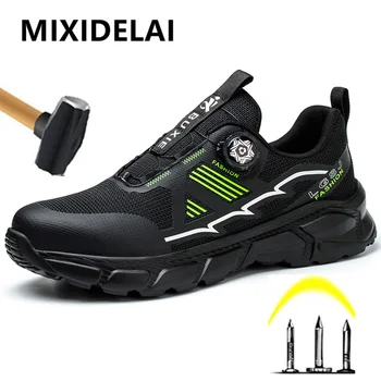 Scarpe da ginnastica da lavoro leggere e traspiranti con fibbia rotante Scarpe protettive Scarpe antinfortunistiche con punta in acciaio antiforatura industriale