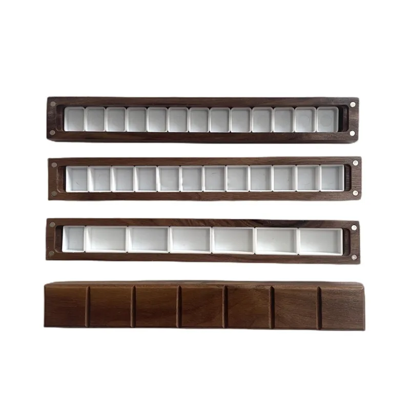 Black Walnut Watercolor Box 12/24 Color Portable Palette Watercolor Paint Storage Box with Lid Paint Tray Painting Art Supplies