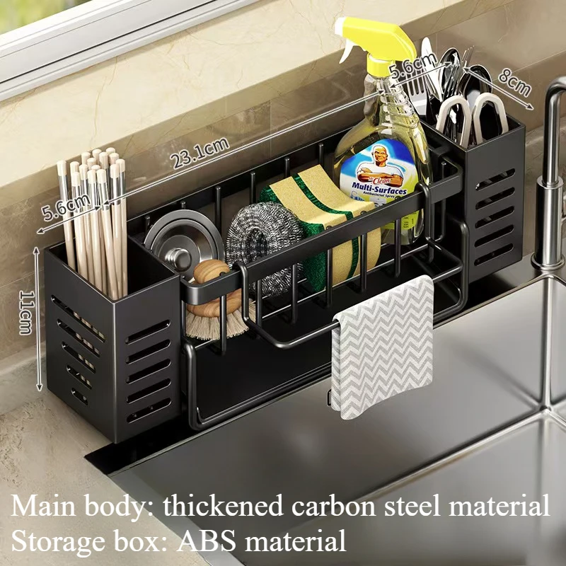 Sink Sponge Rack Sink Sponge Holder Sink Drain Rack Kitchen Drain Basket Under Sink Organizer Kitchen Storage Rack Under Sink Storage Rack Wall Mounted Organizer Stainless Steel Kitchen Sink Organizer: Space-Saving, Built-In Sponge Holder and Drain Basket