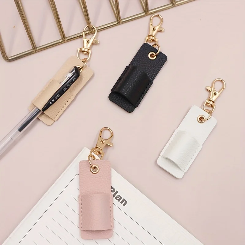 Portable Lanyard Pen Holder, Leather Badge Pencil Holder Leather Pen Pouch Holder Pocket Protector for Office