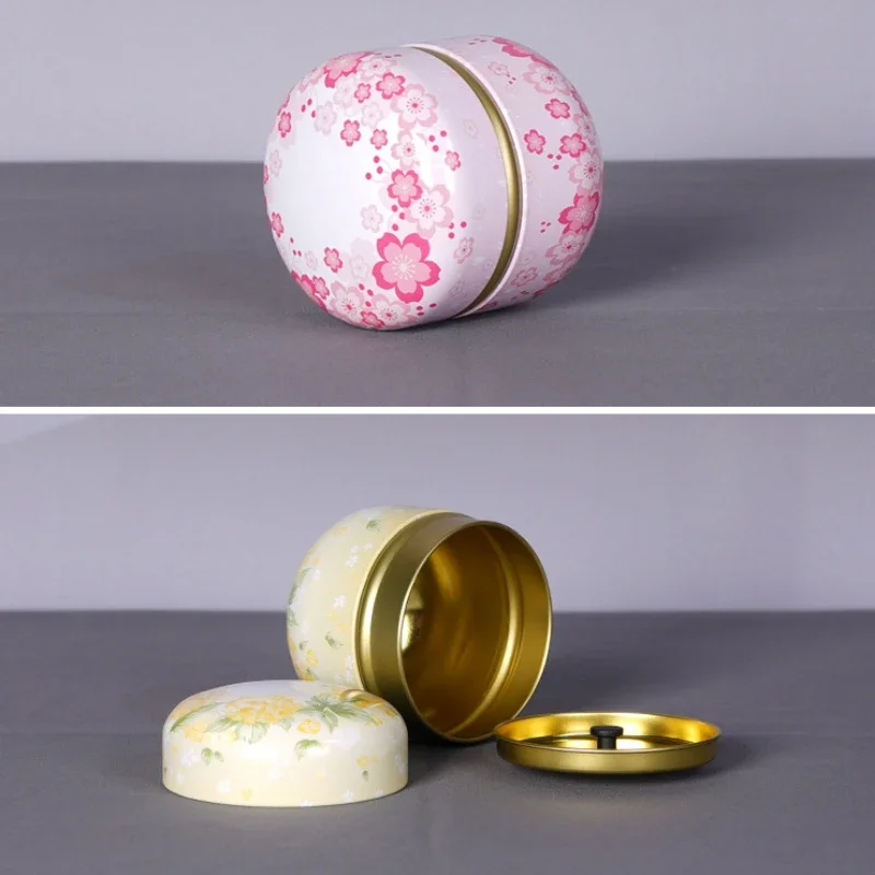 Tea Tin Box Tea Box Tinplate Caddy Household Portable Sealed Tea Packaging Box Japanese Style Flower Round Small Tin Containers