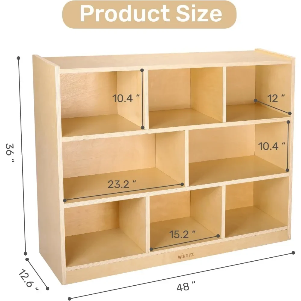 Wooden Storage Cabinet, 8-Section Kids Toy Storage Organizer, Spacious Montessori Kids Bookshelf, Toy Shelf Storage Organizer 3
