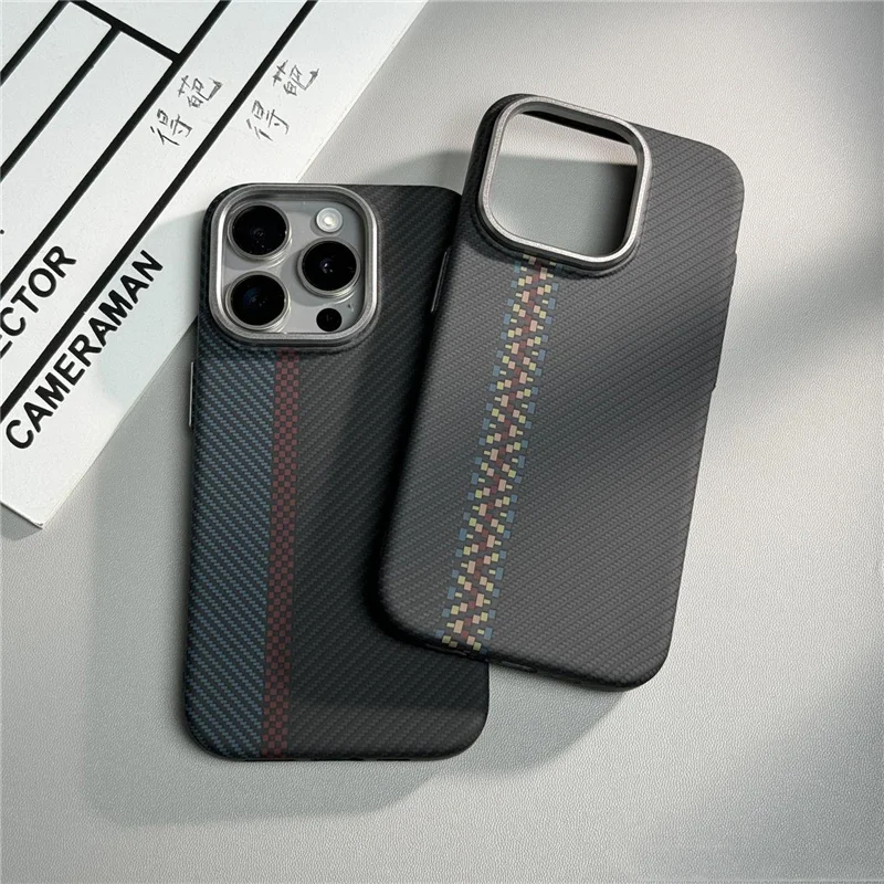 

Luxury carbon fibre texture Wireless Charge Magsafe case for iPhone 15 14Pro 13 14 15pro max Metal Lens protection hard PC Cover