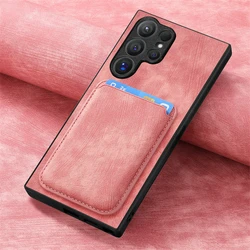 Luxury Leather Magnetic Wallet Case with 2 - in - 1 Detachable Card Slot Cover - Samsung S25 Ultra (D12 - Pink)