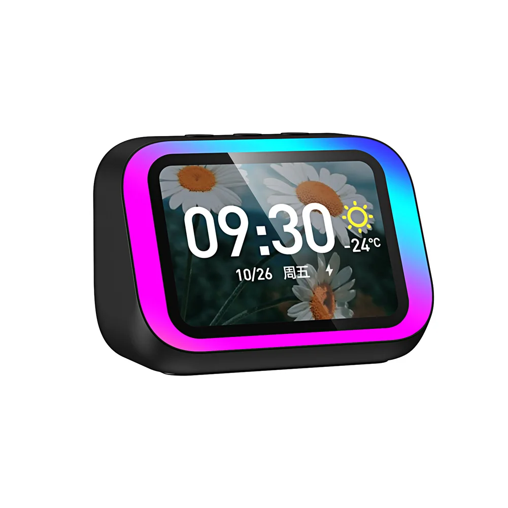 Alto-falante doméstico inteligente ai assistente de voz portátil bt alto-falante chamadas de voz despertador tempo temperatura display com luzes rgb
