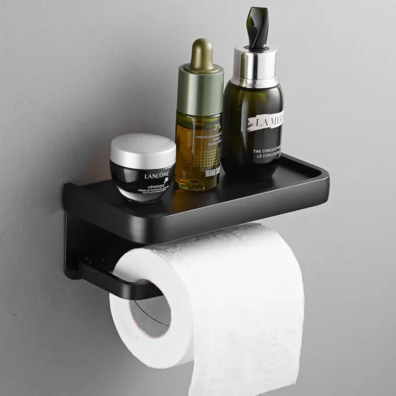 Black Toilet Paper Holder Multifunction Bathroom Storage Shelf Roll Paper Holder Chrome,Grey,White EL609 toilet paper holder toilet roll holder