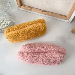 Korean Style Ins Net Red Simple Small Fresh Lamb Plush Pencil Case Avocado Green Student Cute Stationery Storage Bag Soft Fluffy