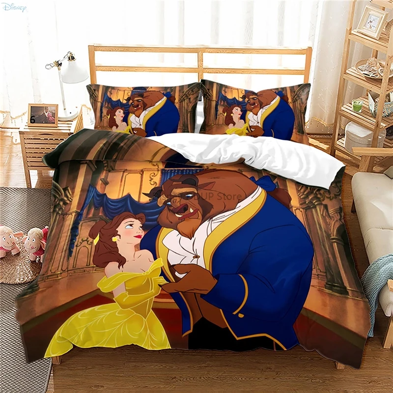 Beauty and The Beast Bedding Set Cartoon Disney Movie Pattern Duvet Cover Pillowcase Europe USA Australia King Size Bed Linens 