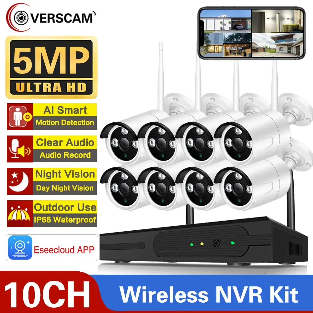 

10CH 5.0MP HD Audio Wireless NVR Kit P2P 5.0MP Indoor Outdoor IR Night Vision Security 4pcs 5.0MP IP Camera Wireless CCTV System