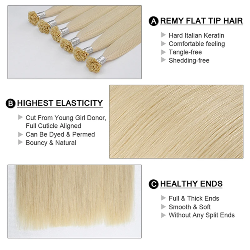 브라운 블론드 스트레이트 플랫 팁 헤어 익스텐션 천연 리얼 퓨전 인간 헤어 익스텐션 프리 보세 케라틴 캡슐 14-30인치