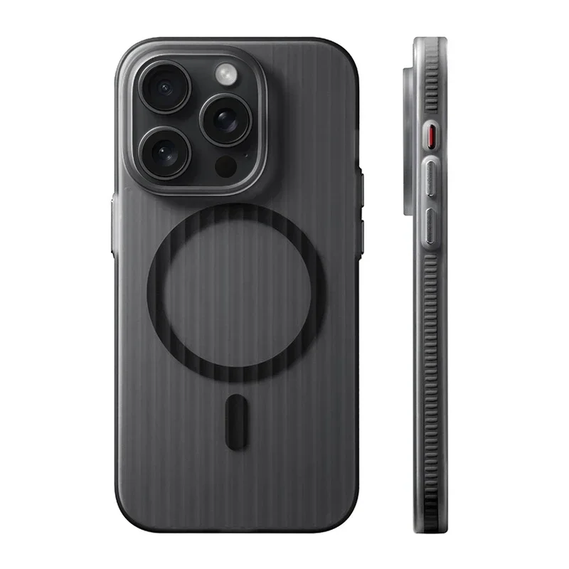 Geometric 3D Stripes MagSafe Wireless Charging Phone Case with Anti-Fall Bumper and Frosted Finish