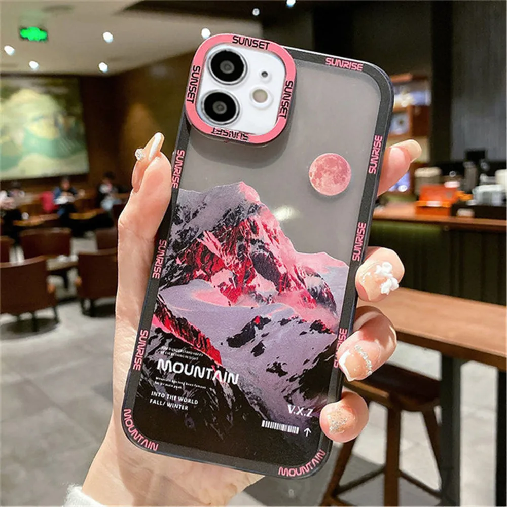 iphone 13 pro max case clear Snow Mountain Sunset Phone Case For iPhone 13 12 Mini 11 Pro Max XR X XS Max 7 8 Plus Soft Shockproof Bumper Clear Back Cover iphone 13 pro max case