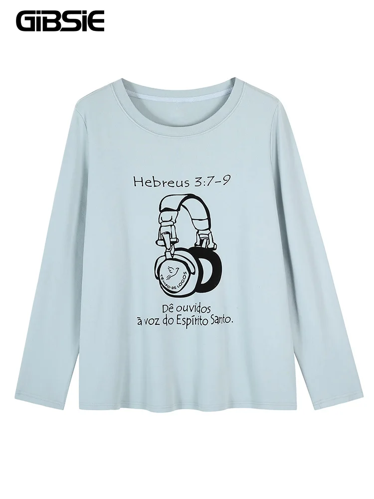 

GIBSIE Plus Size Loose Print Women Tshirt Harajuku Casual Graphic Tees Korean Fashion Vintage Long Sleeve O-Neck Letter T-Shirt