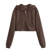 Women's Hooded Zip Up Cropped Jacket and Drawstring Flared Pants Set Cozy and Stylish for Daily and Sporty Looks - Image 2