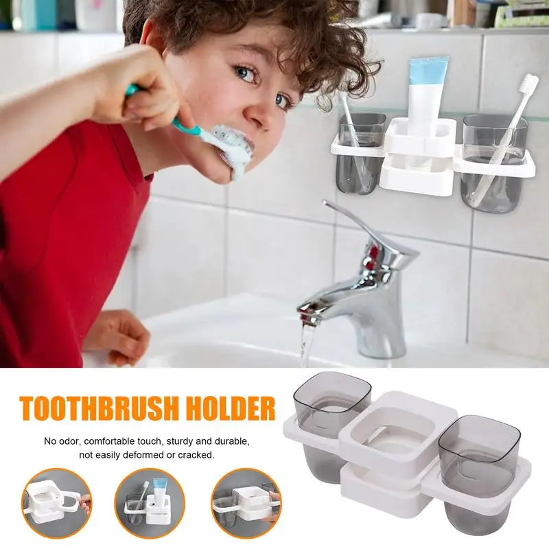 Simple Wall Mounted Toothbrush Holder Toothpaste Mouth Cup Holder Drill-Free Bathroom Storage Shelf Portable Rack Organizer